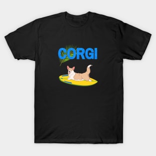 Welsh Corgi Pembroke Dog on Surf with Summer Vibes T-Shirt